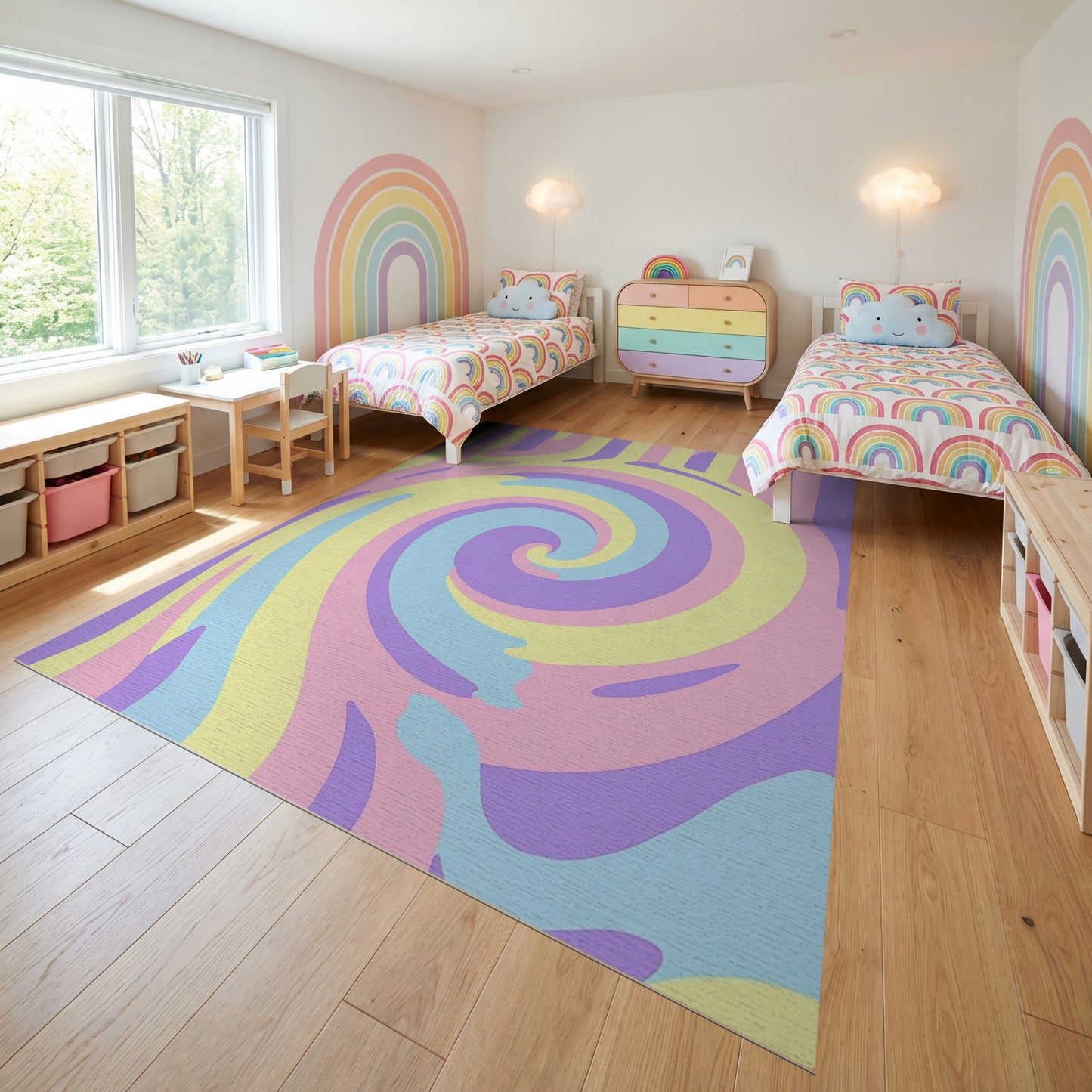 Hypnotic Pastel Swirling Spiral Rug