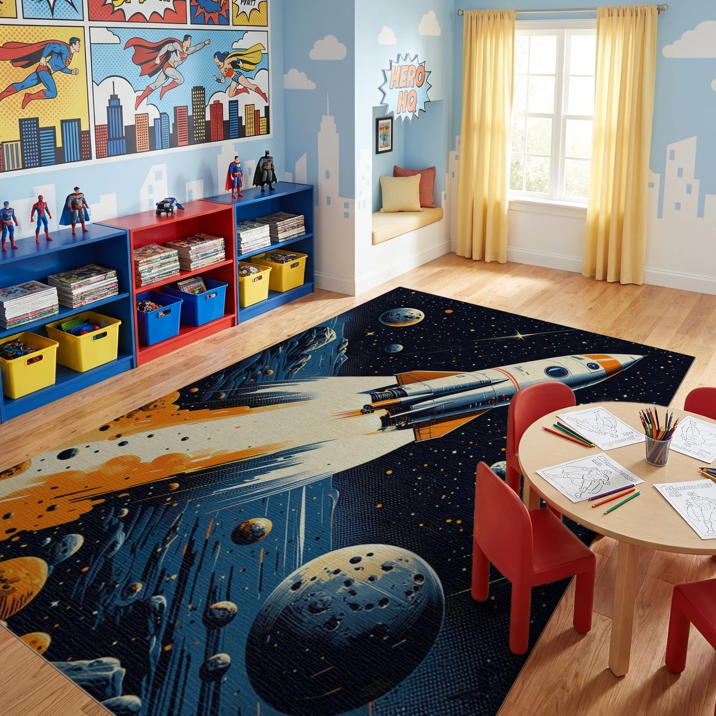 Retro Rocket Launch Cosmic Stars Rug