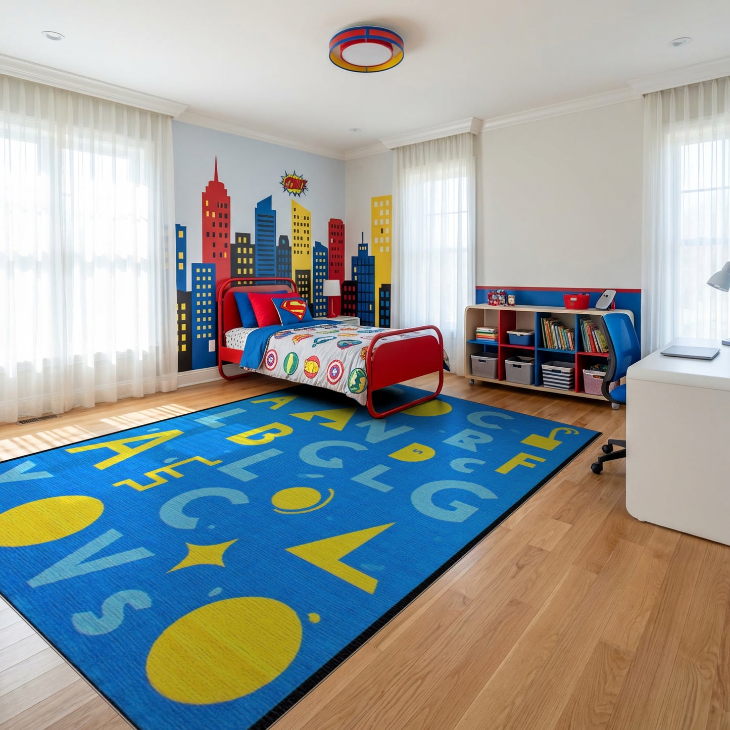 Playful Bold Yellow Alphabet Blue Rug