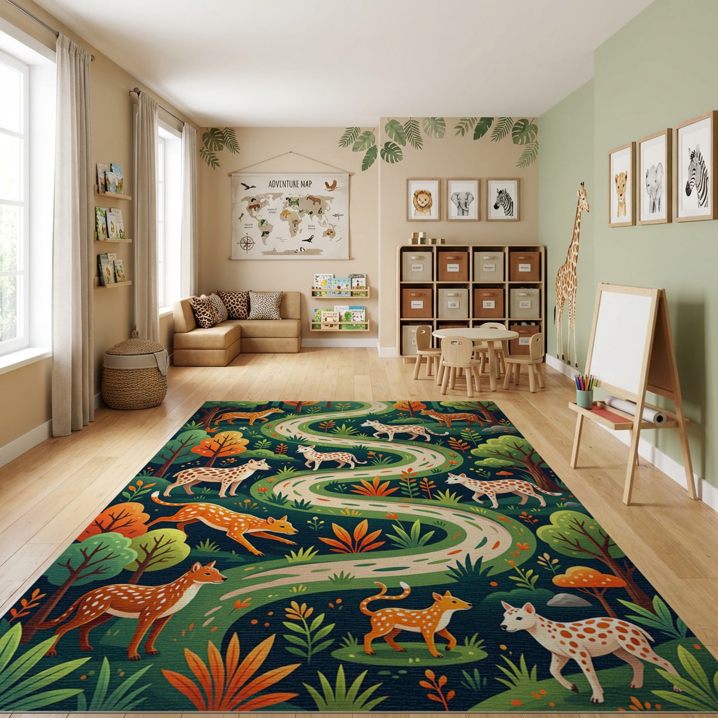 Whimsical Spotted Deer Forest Path Rug
