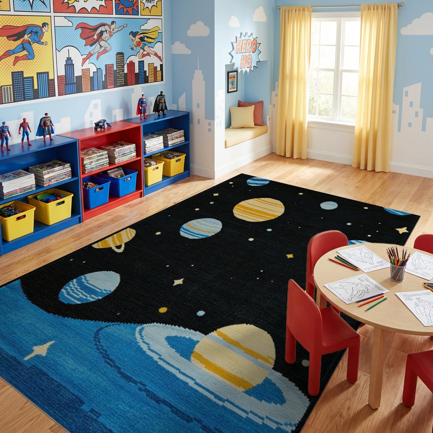 Cosmic Striped Planets Stars Rug