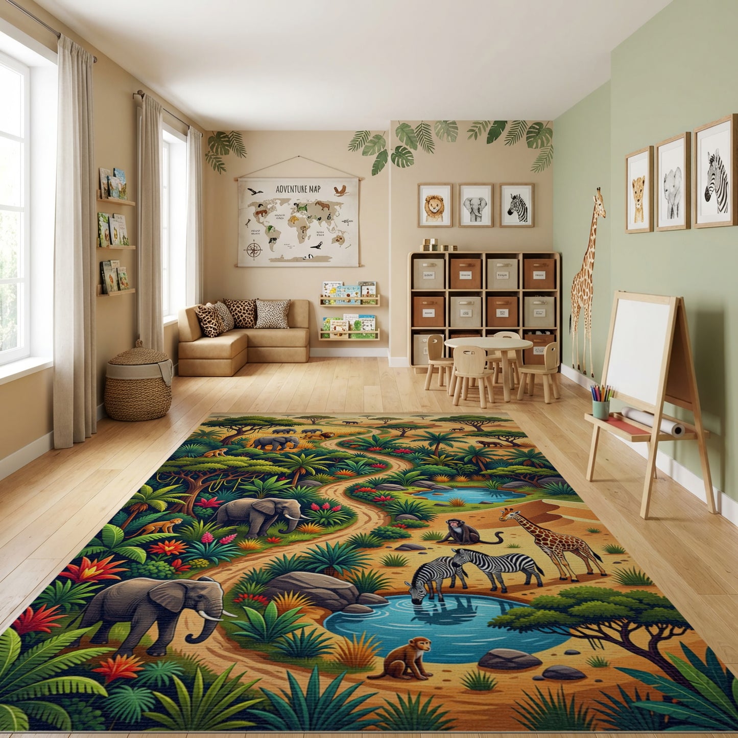 Vibrant Savanna Wildlife Path Rug