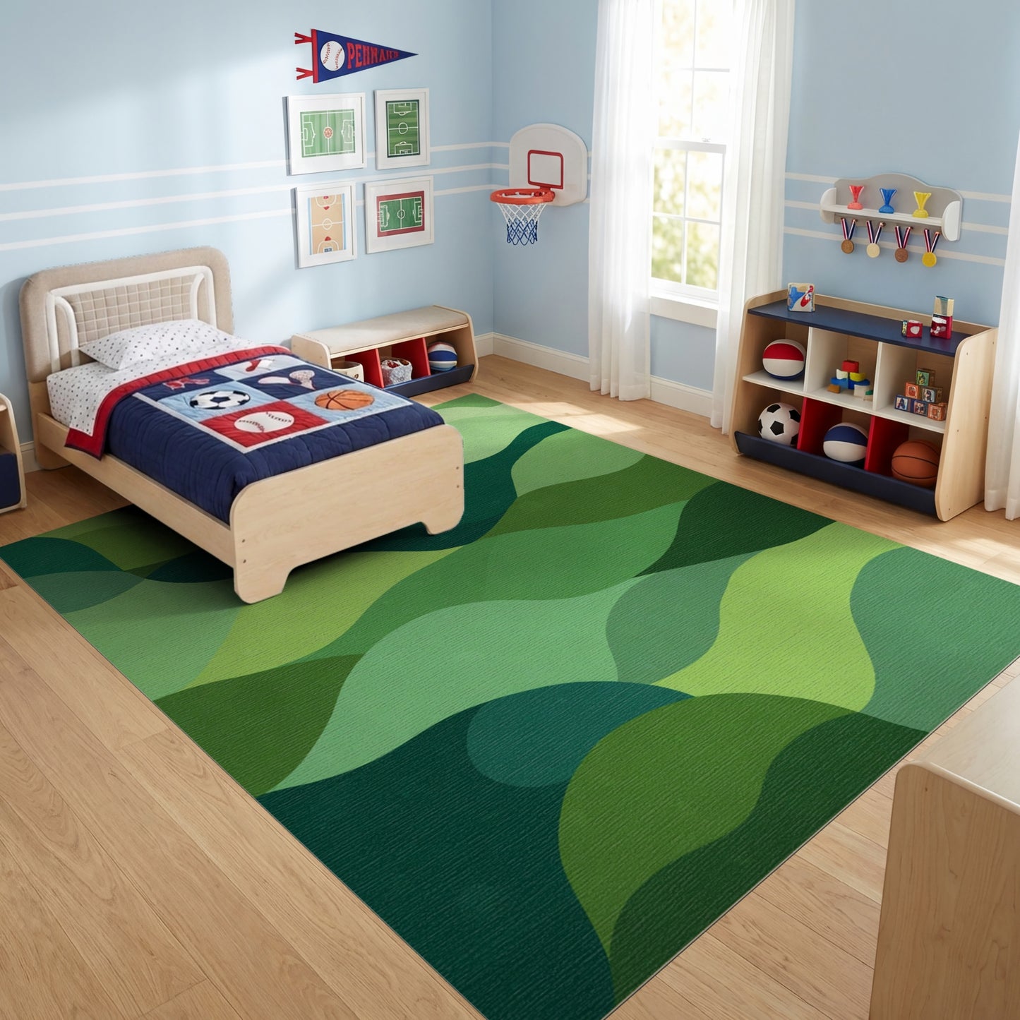 Layered Green Wavy Tones Rug