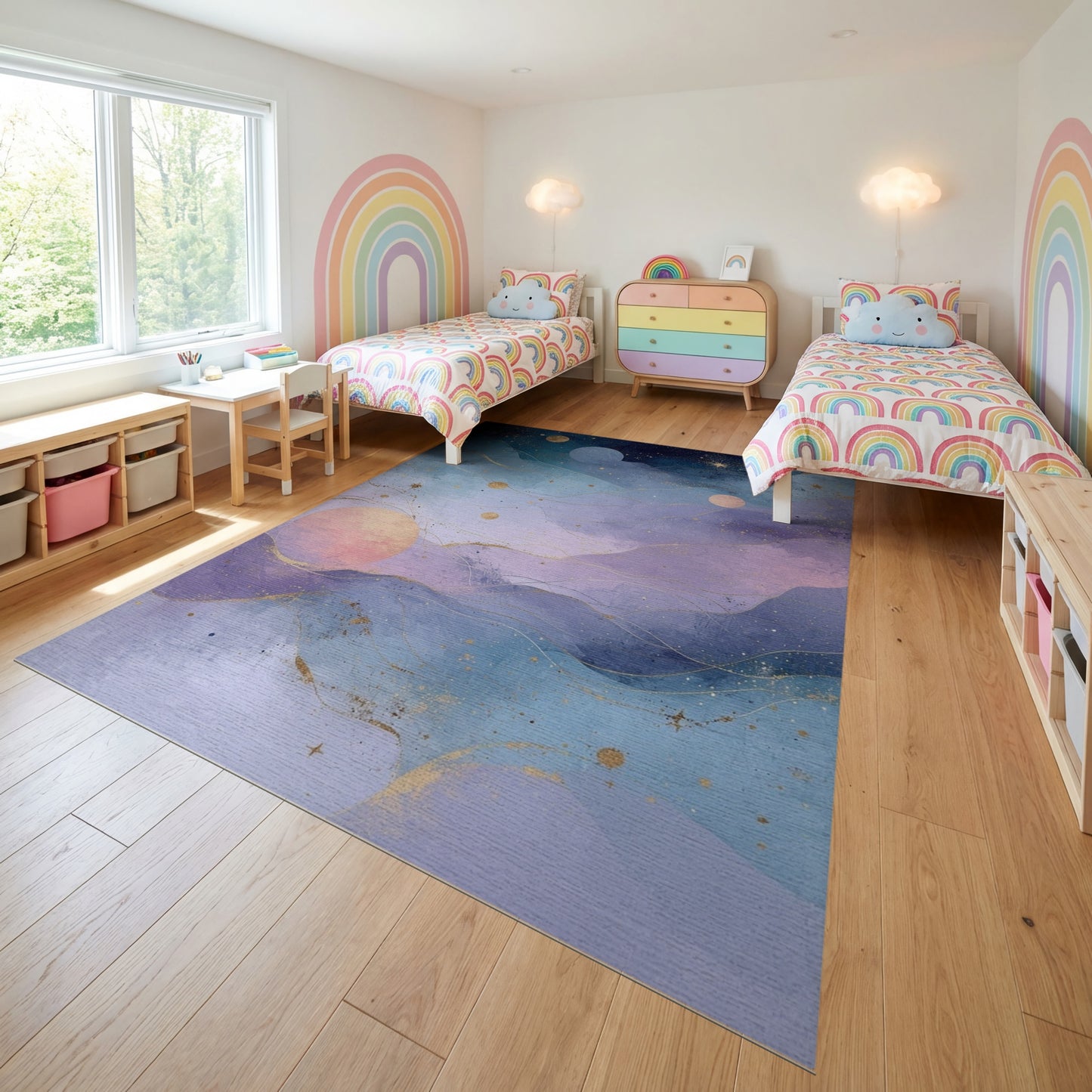 Cosmic Wavy Mountains Stars Planets Rug