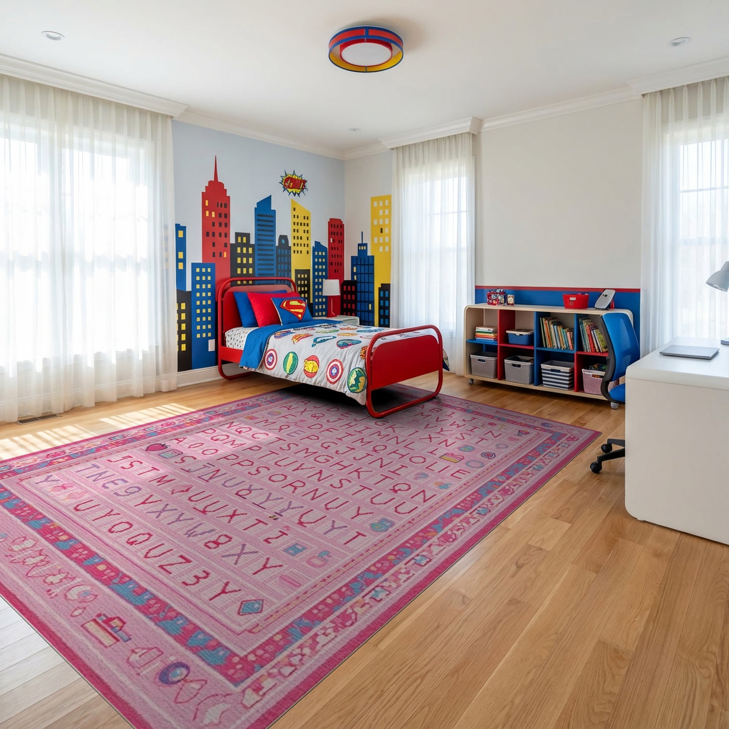 Pink Playful Alphabet Grid Rug