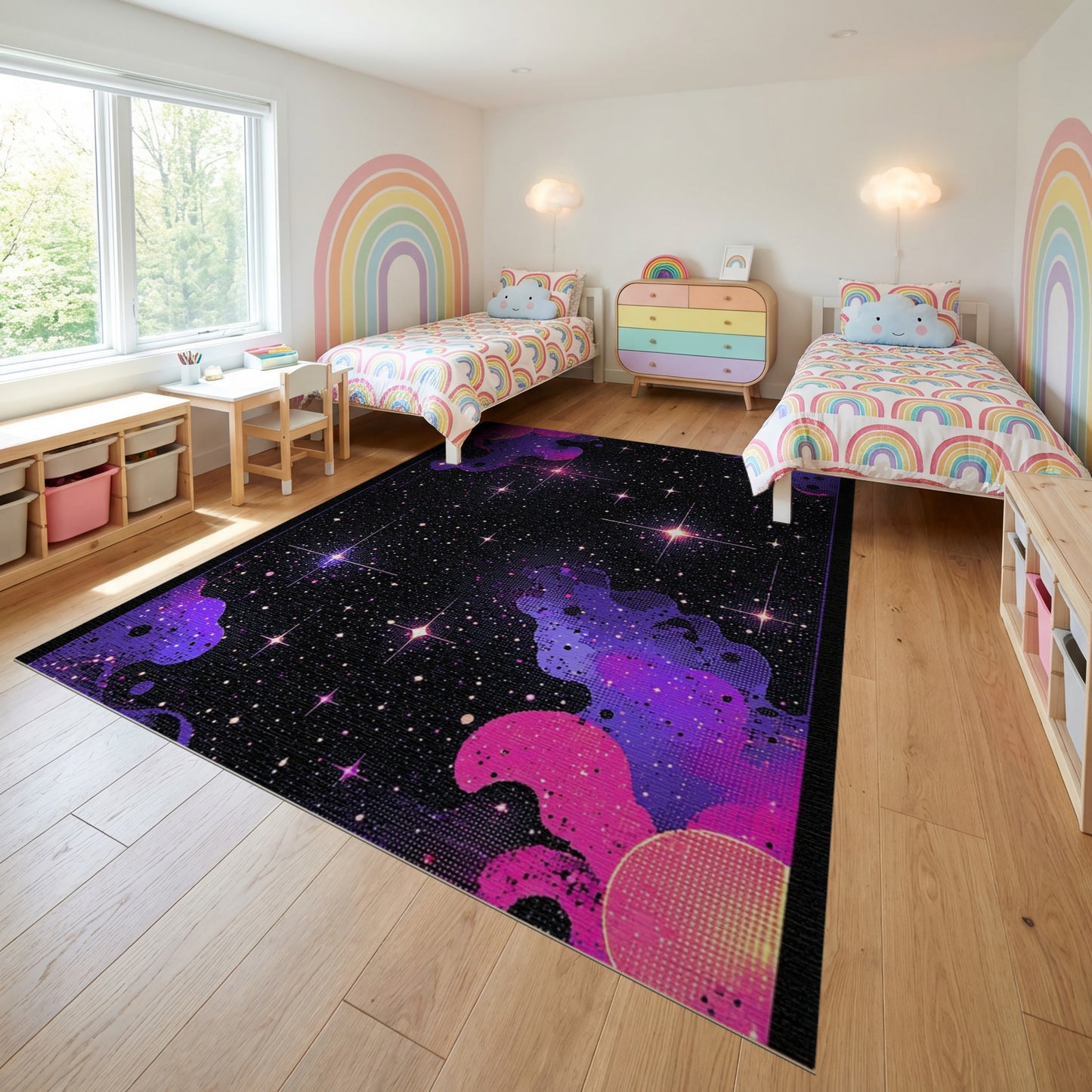 Purple Pink Nebula Starry Cosmic Rug