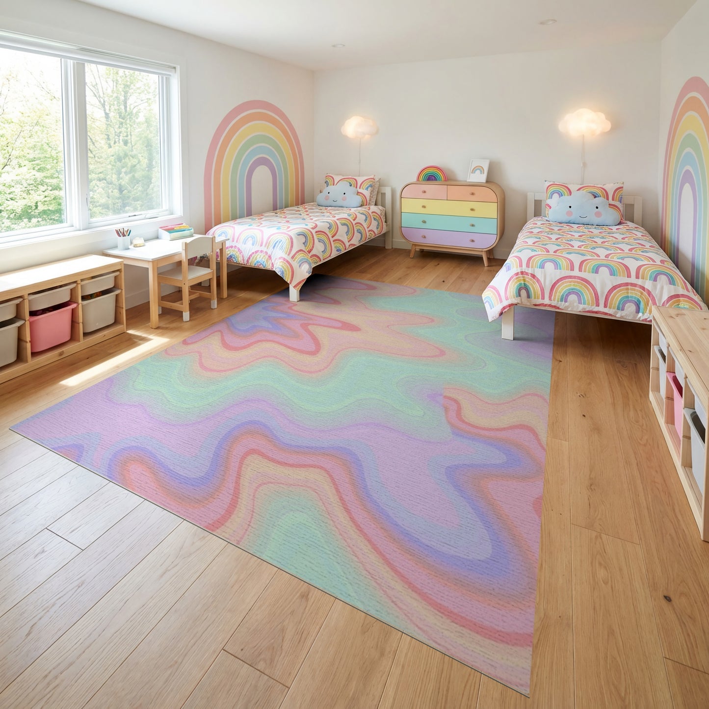 Pastel Wavy Fluid Gradient Rug