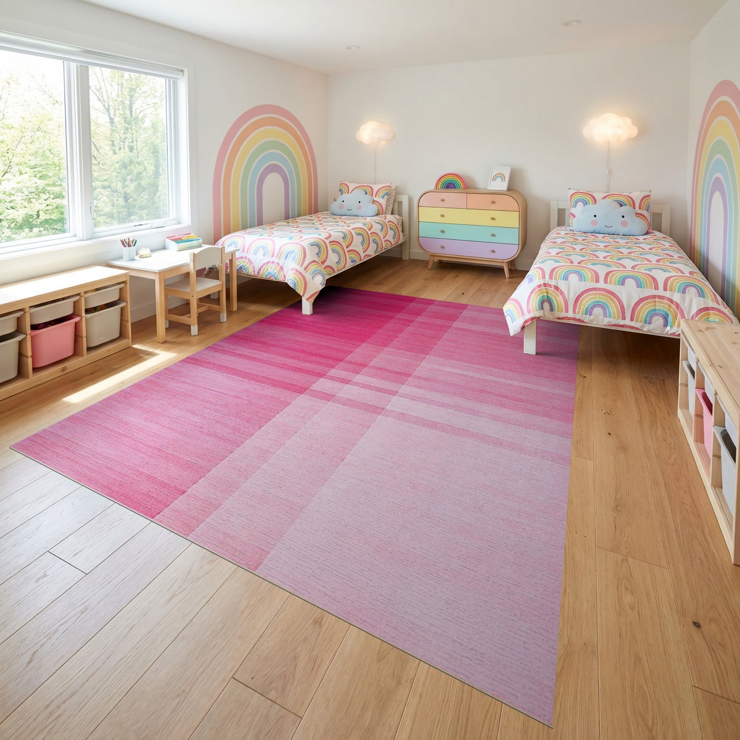 Modern Pink Gradient Plaid Rug