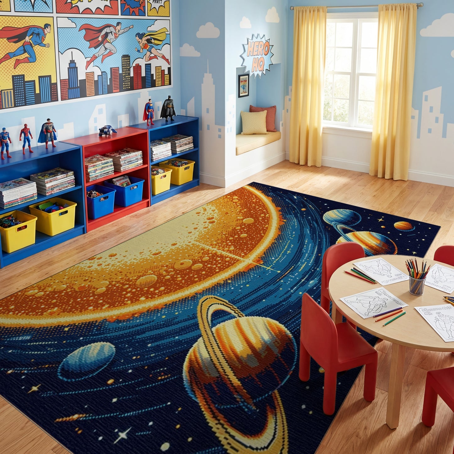 Retro Solar System Cosmic Planets Rug