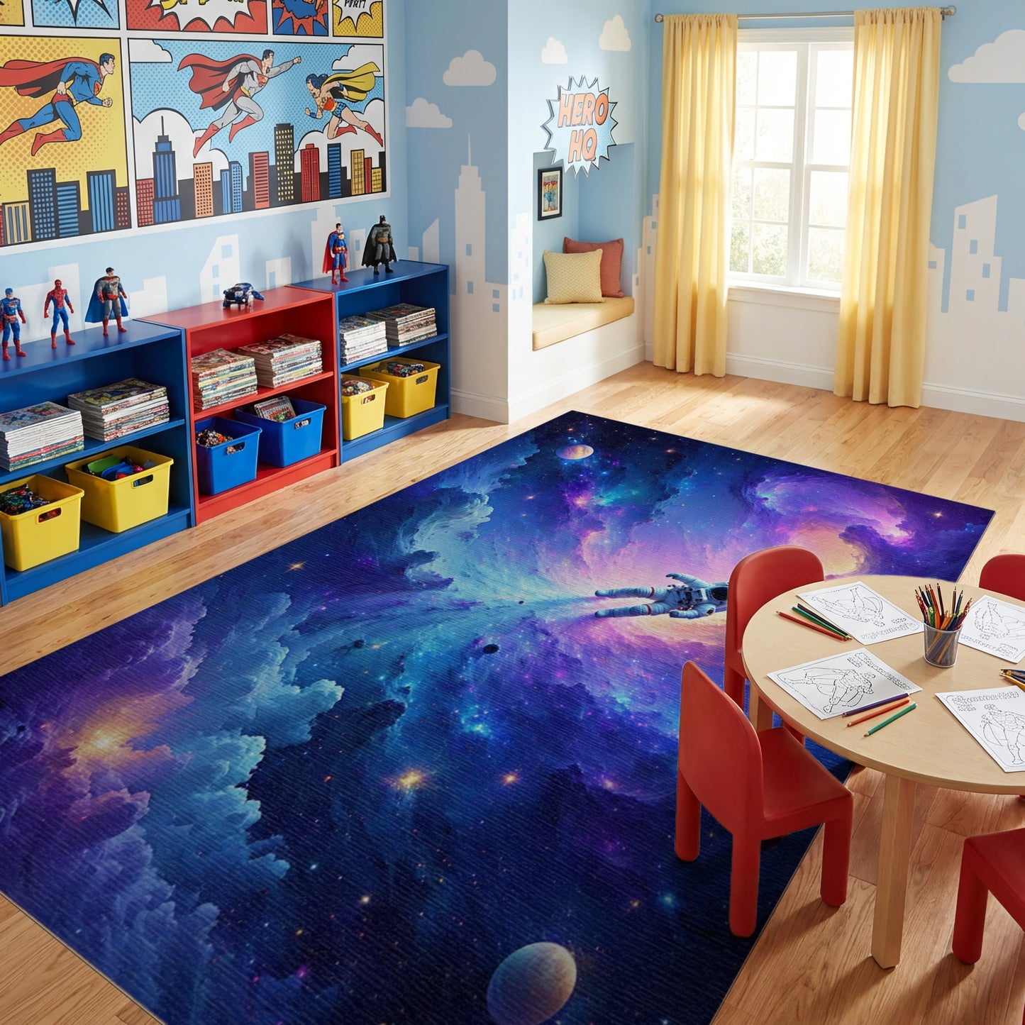 Vibrant Cosmic Astronaut Nebula Rug