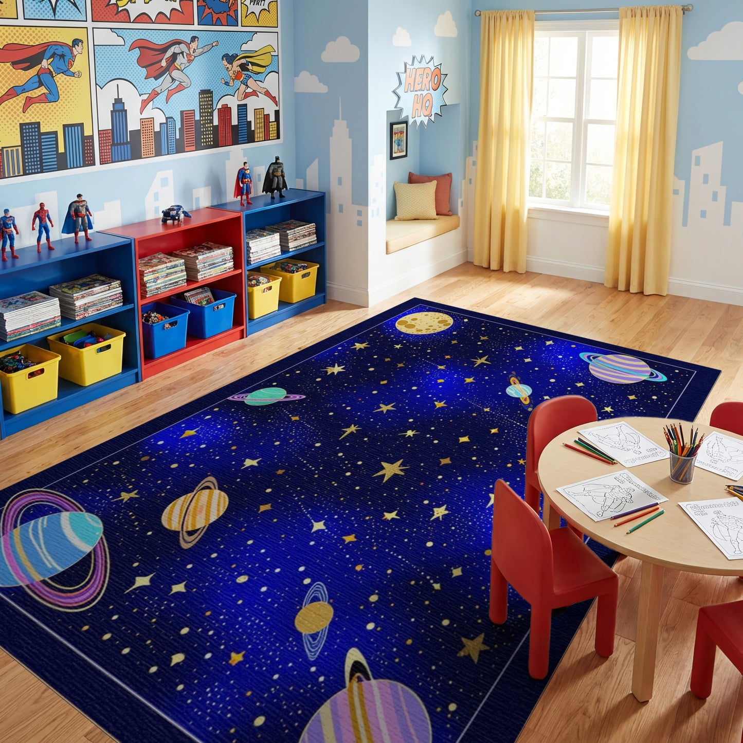 Whimsical Colorful Cosmic Planets Stars Rug