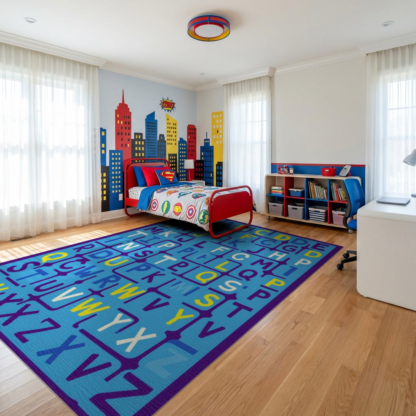 Vibrant Multicolor Alphabet Grid Rug