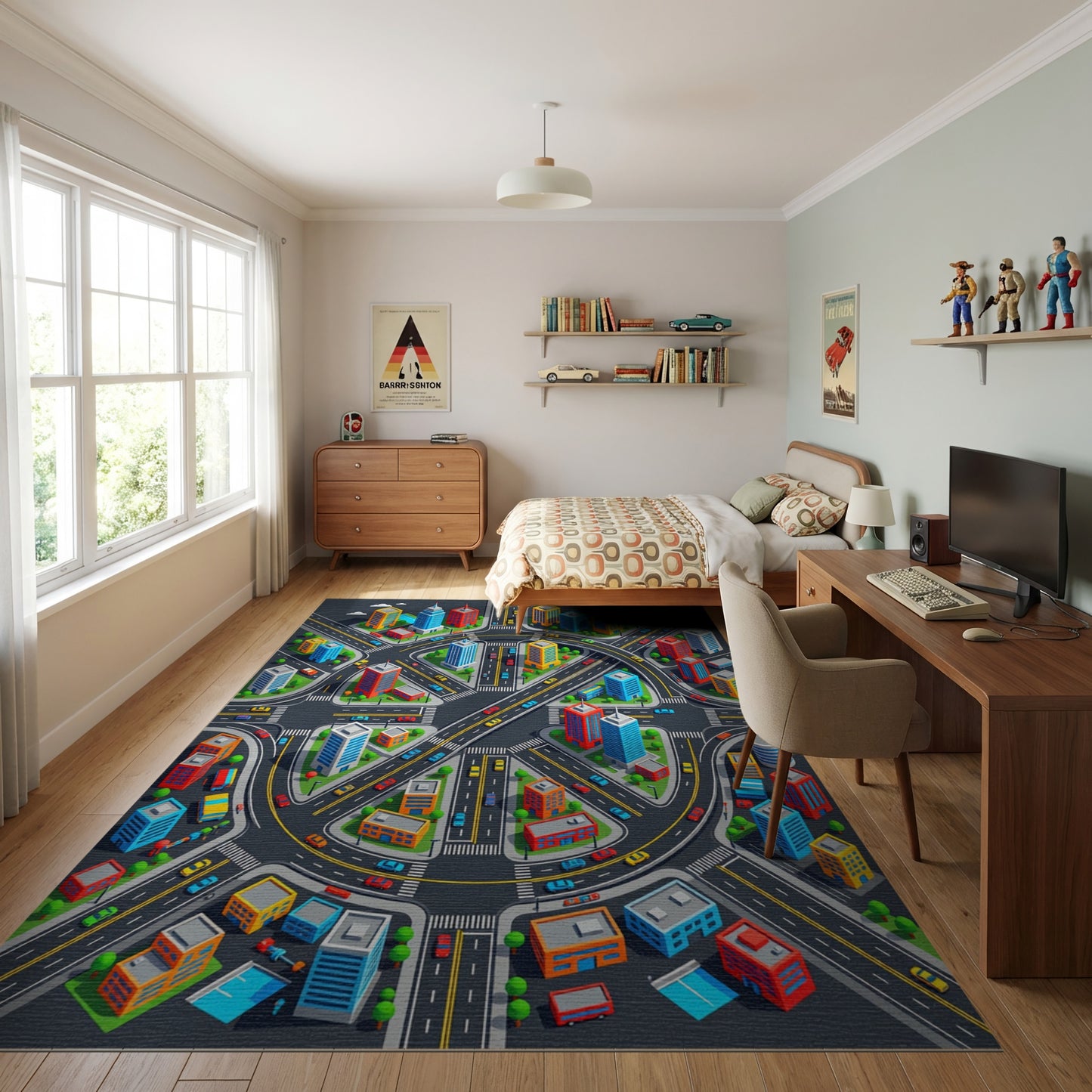 Vibrant Isometric City Roundabout Rug