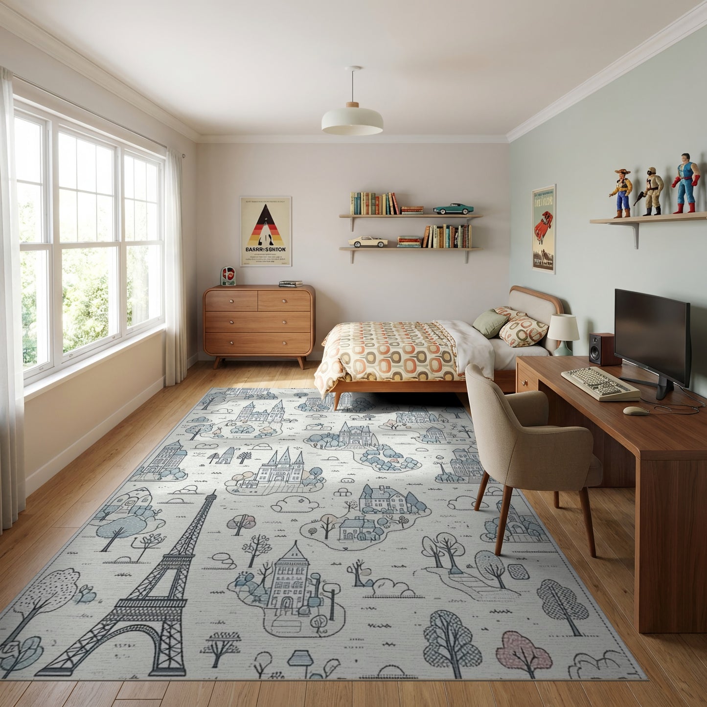 Whimsical Blue Eiffel Tower Castles Rug