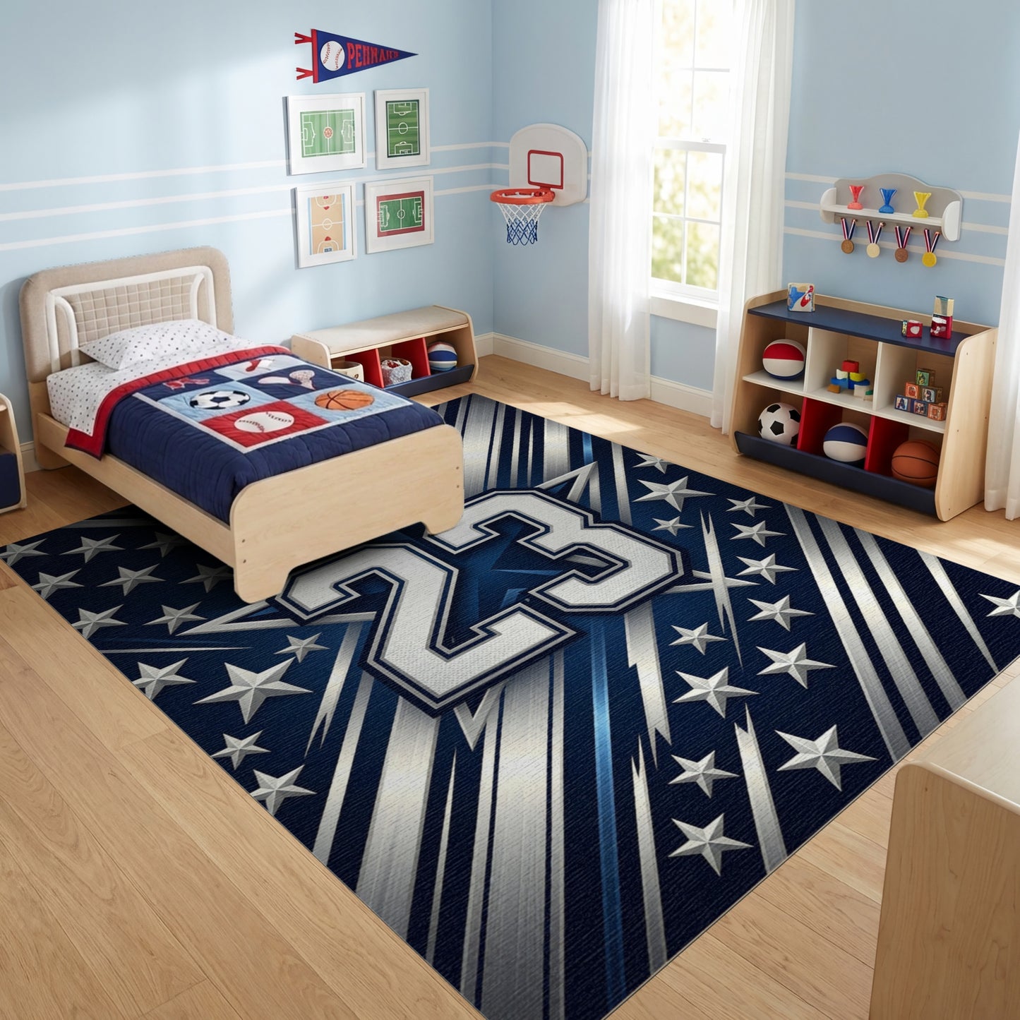 Bold Navy Silver Stars Stripes 23 Rug
