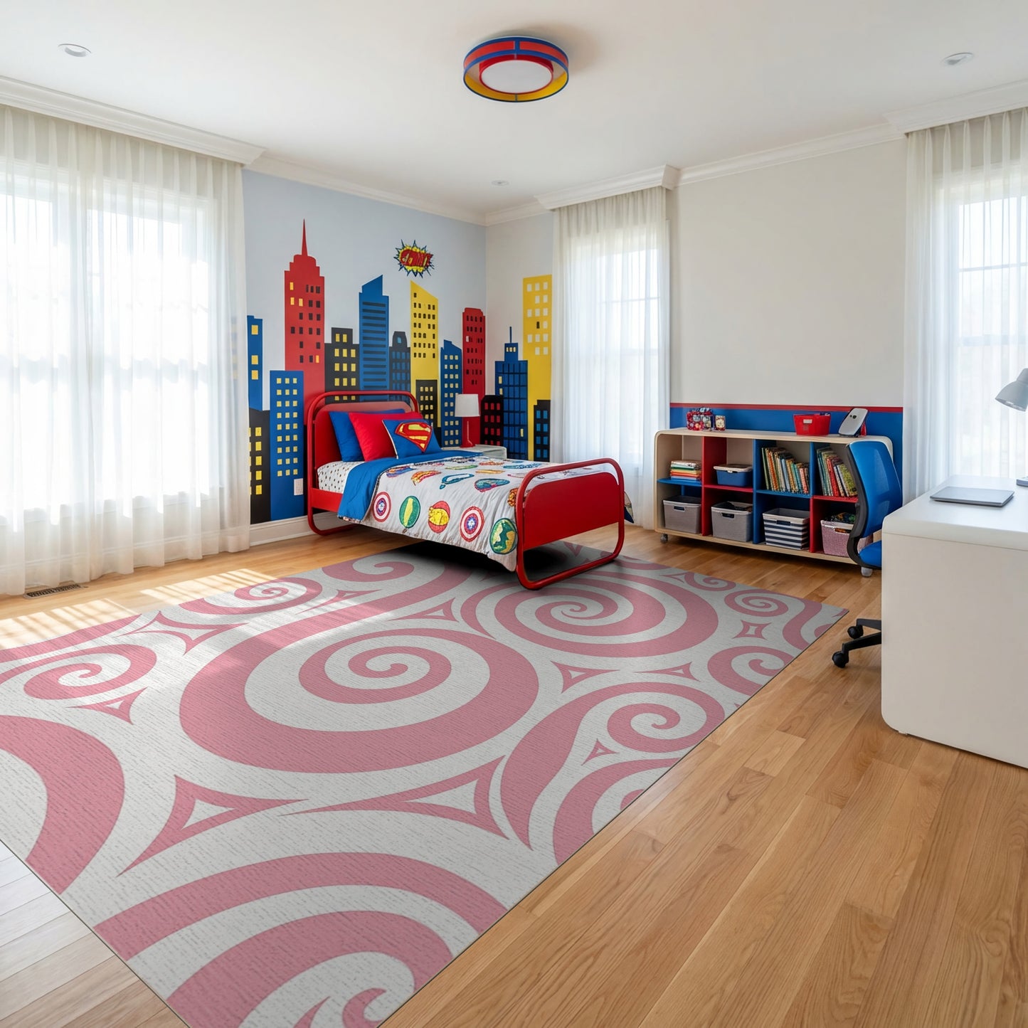 Pink and White Swirling Spiral Rug