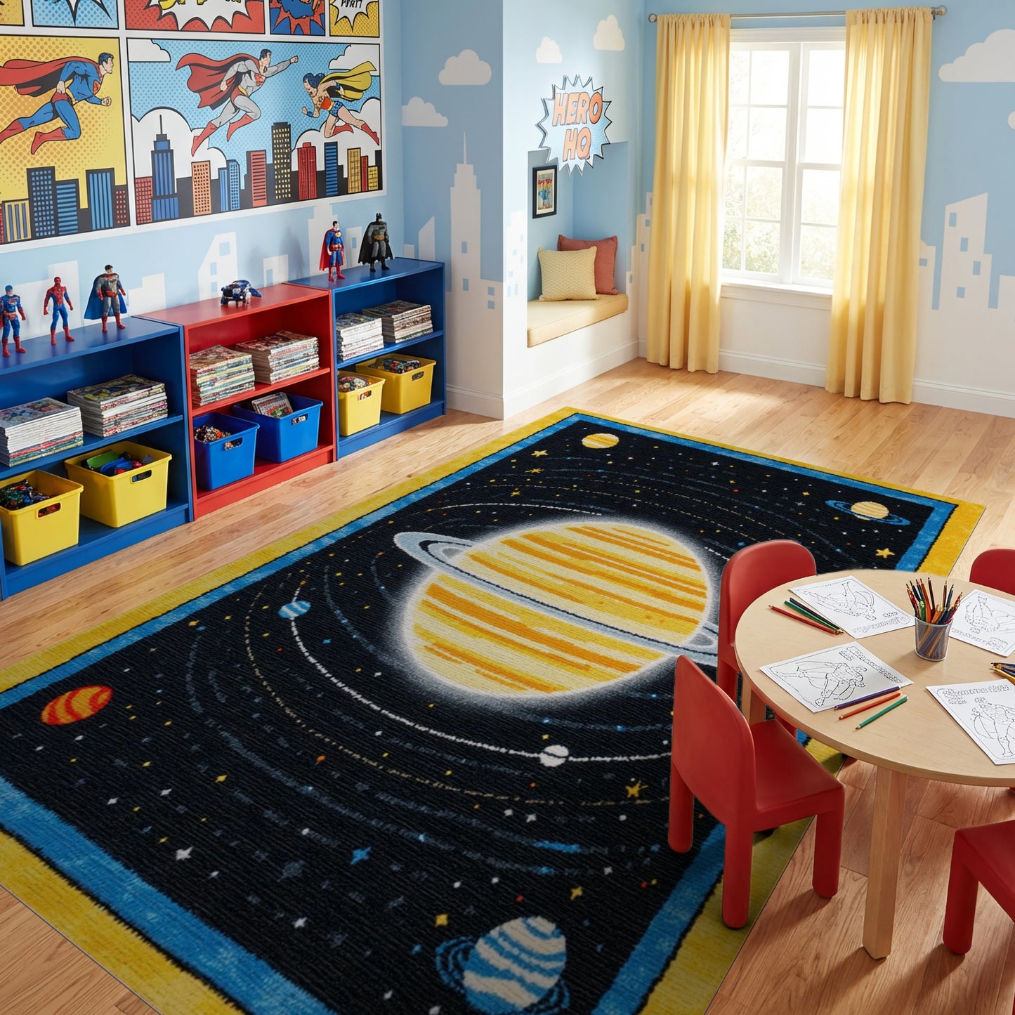 Cosmic Saturn Rings Stars Planets Rug