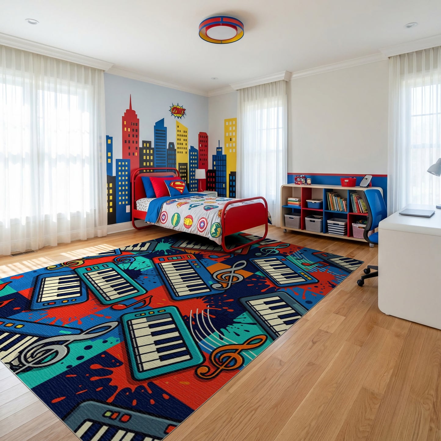 Vibrant Musical Keyboards Splatter Notes Rug