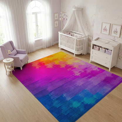 Vibrant Multicolor Brushstroke Striped Rug
