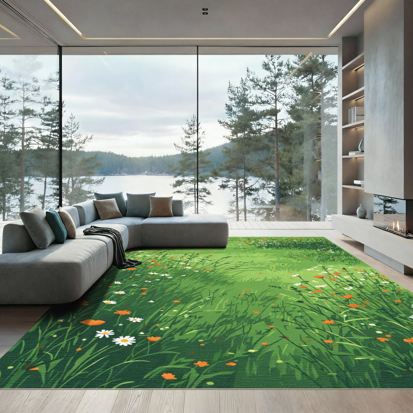 Field Of Orange White Wildflowers Rug