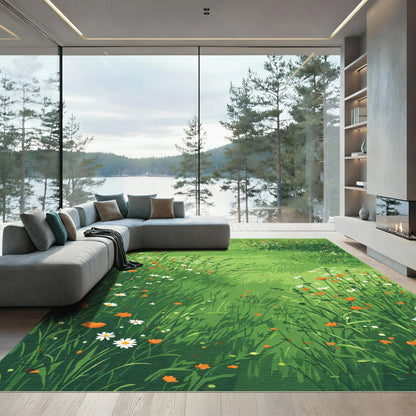 Field Of Orange White Wildflowers Rug
