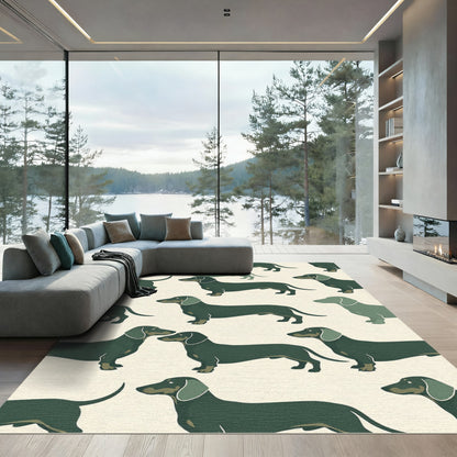 Charming Olive Dachshund Silhouette Illustration Rug