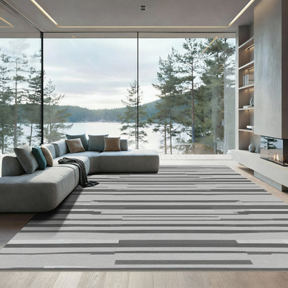 Geometric Gray Stripe Abstract Rug