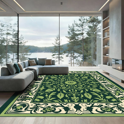 Art Nouveau Green Floral Mandala Rug