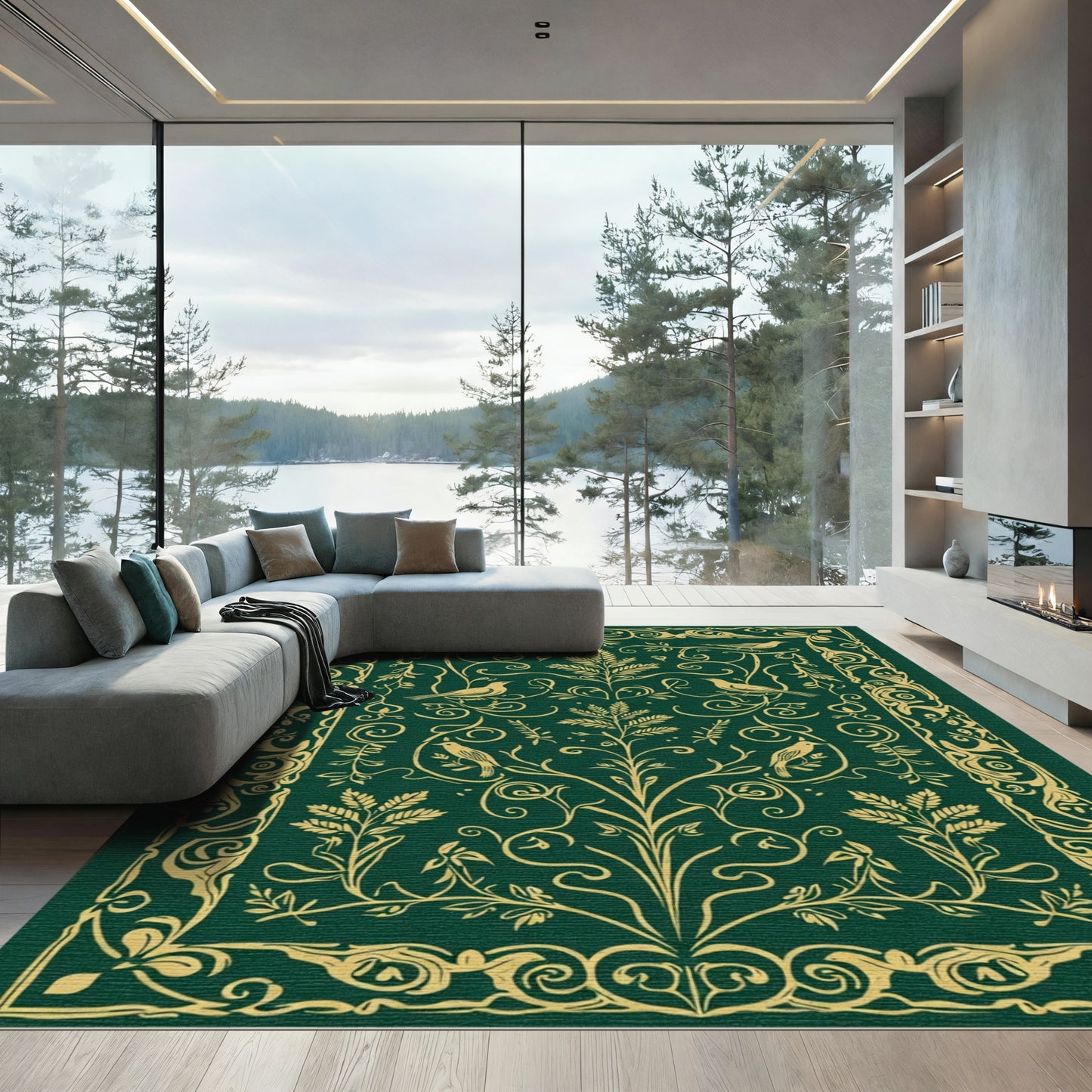Ornate Green Bird Vine Rapport Rug
