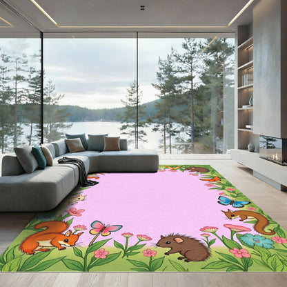 Woodland Creatures and Butterflies Border Rug