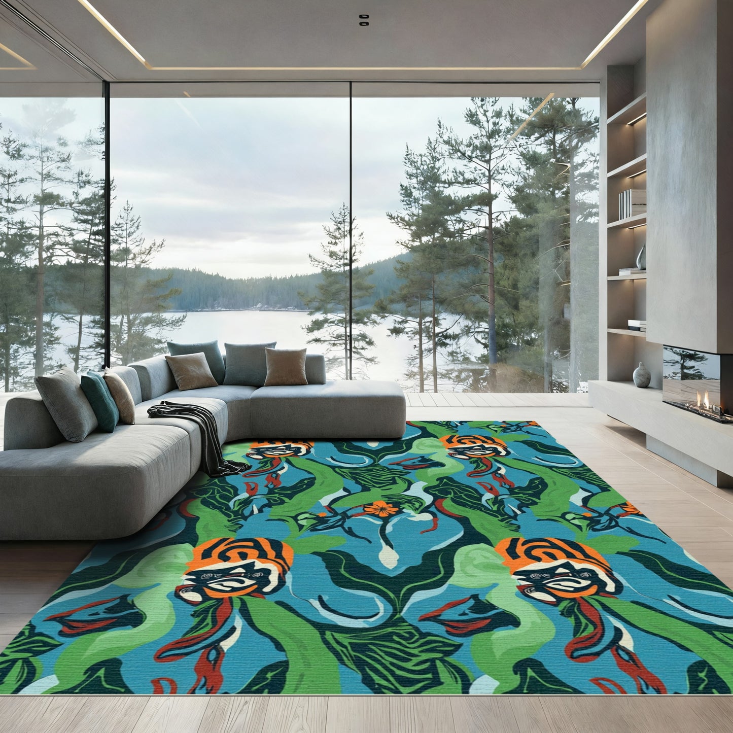 Vivid Tribal Floral Abstract Composition Rug
