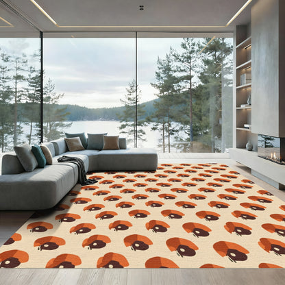 Cream Orange Abstract Petal Arrangement Rug