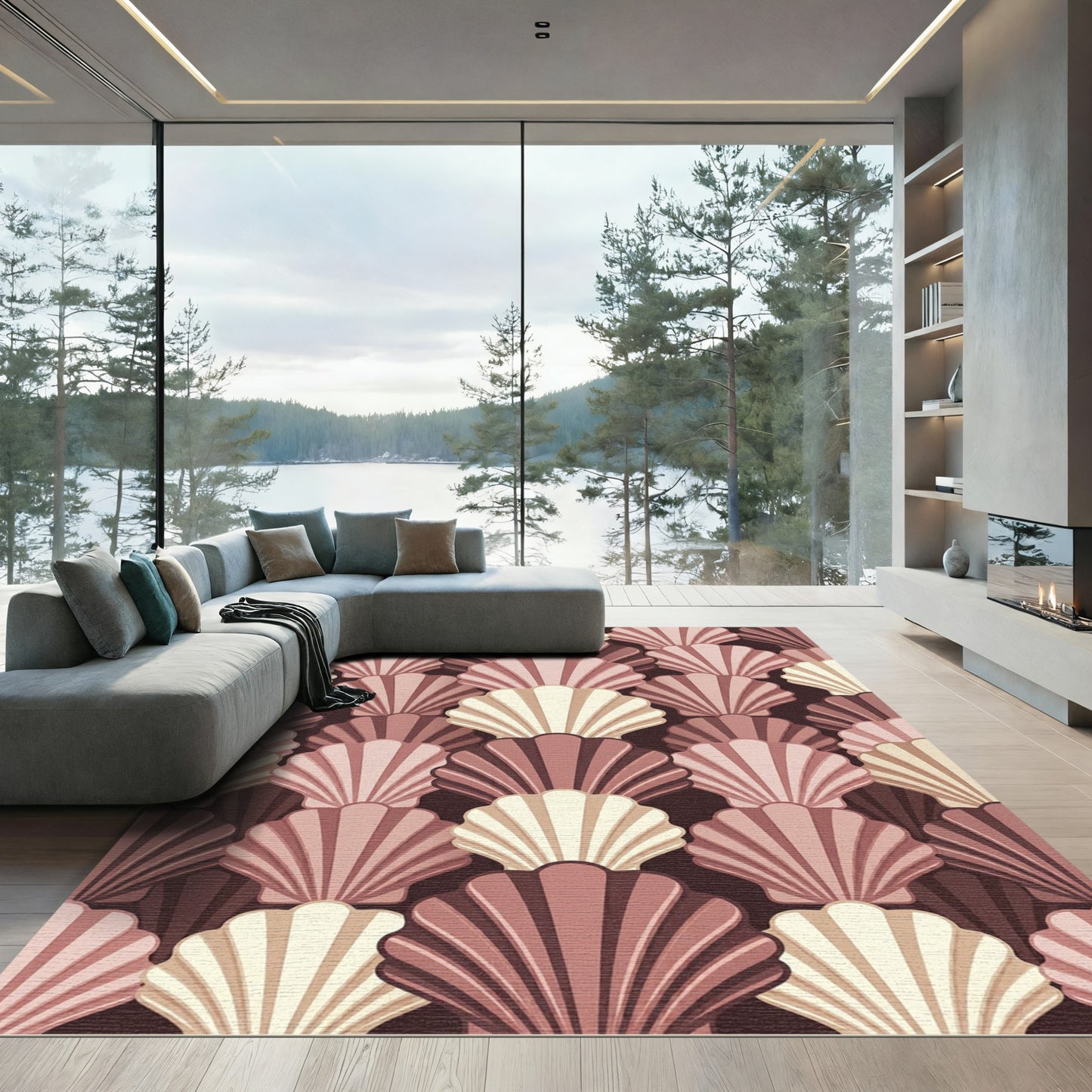 Art Deco Scalloped Shell Blush Rug