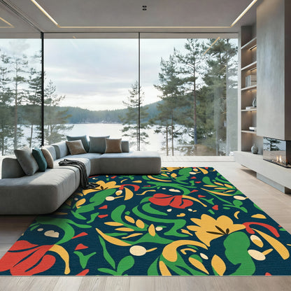 Bold Folk Art Floral Navy Rug