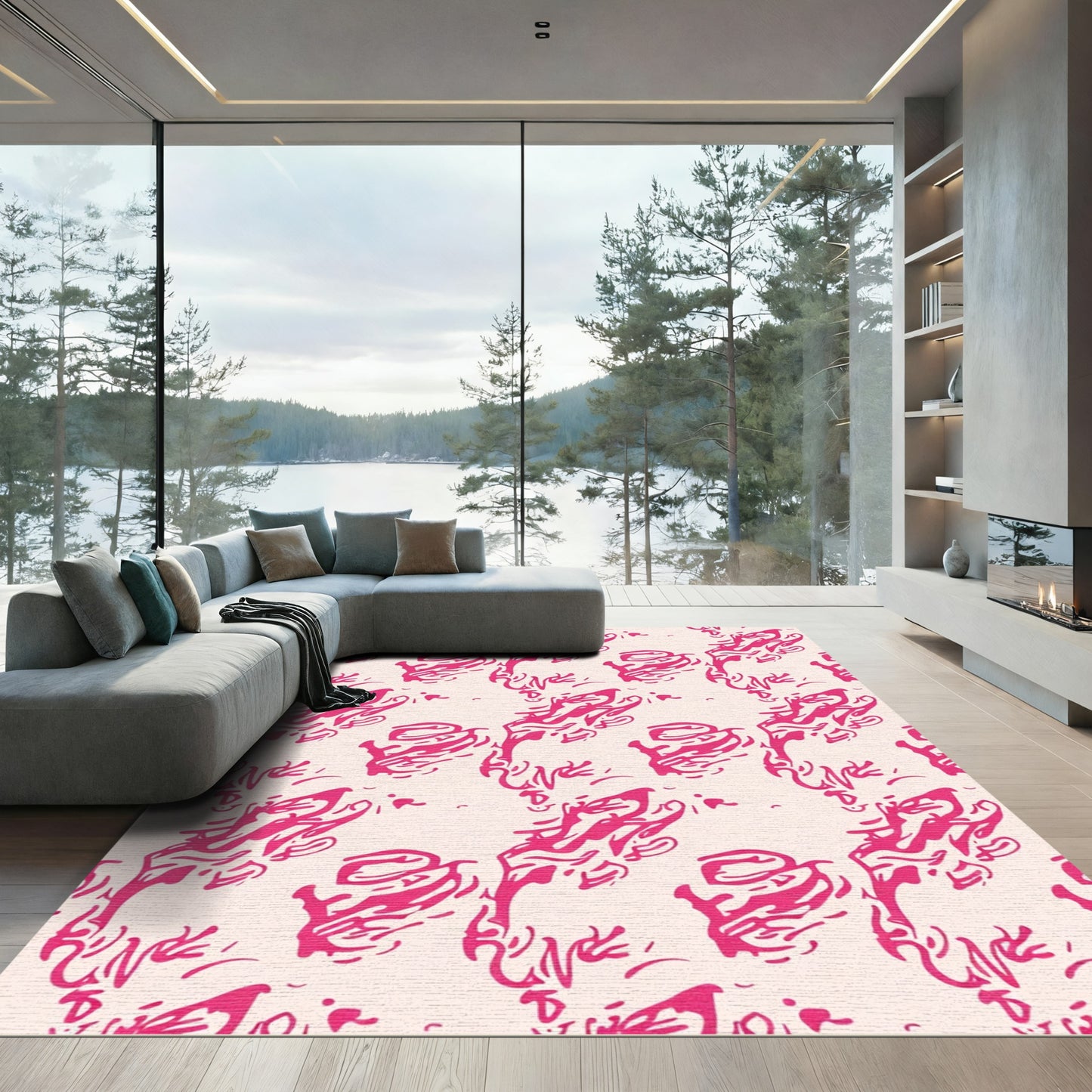 Vibrant Hot Pink Abstract Brushstroke Rug