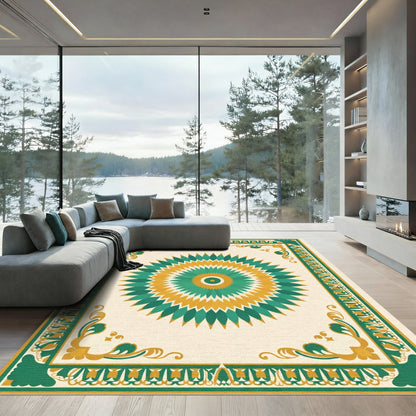 Emerald Gold Sunburst Geometric Rug