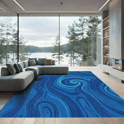 Deep Blue Swirl Marble Flow Rug