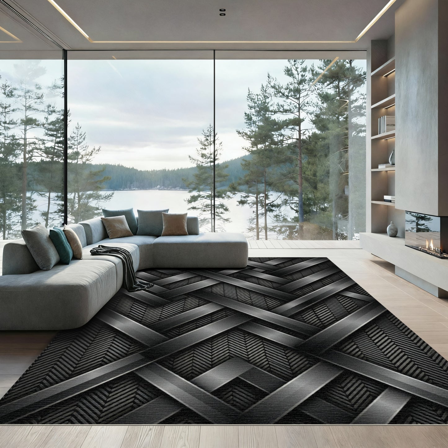 Modern Gray Interwoven Herringbone Rug