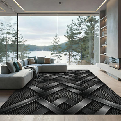 Modern Gray Interwoven Herringbone Rug