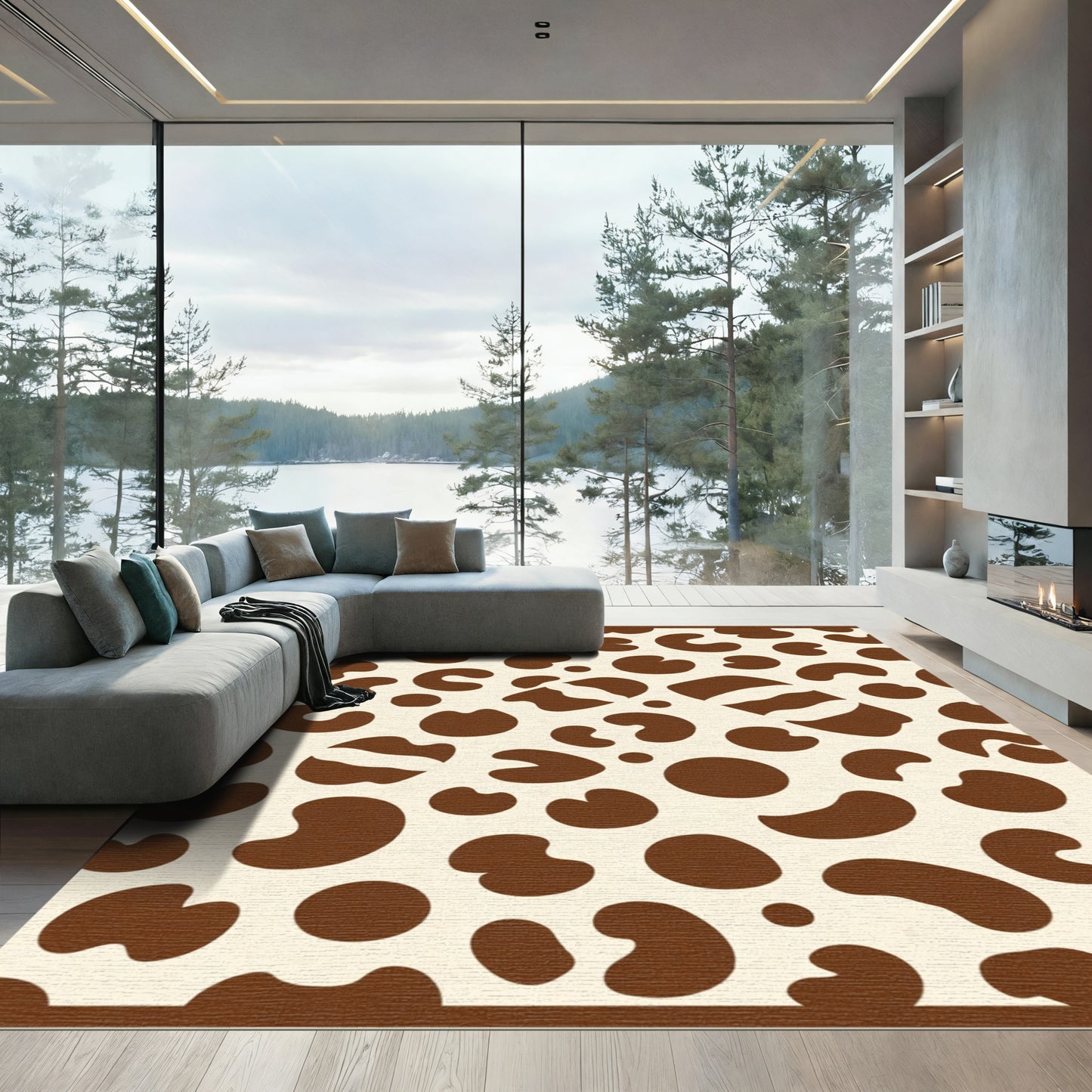 Abstract Beige Brown Spot Arrangement Rug