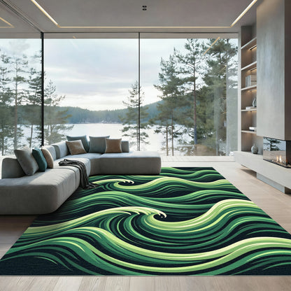 Emerald Green Crashing Waves Rug