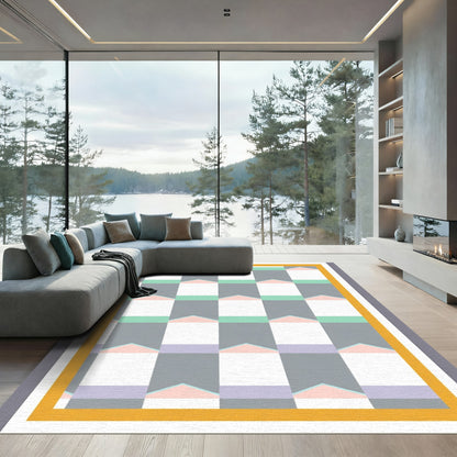 Pastel Geometric House Grid Rug