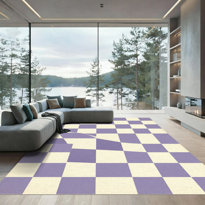 Lilac White Checkerboard Wave Rug