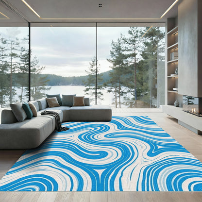 Blue Cream Swirl Flow Rug