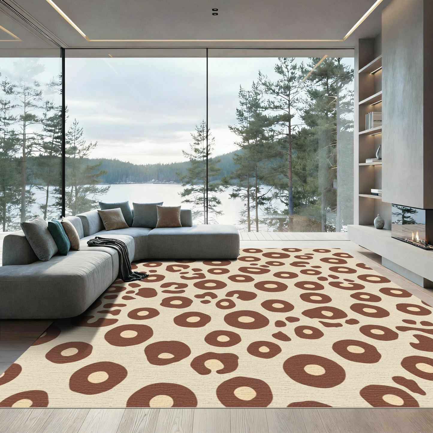 Earthy Brown Round Spots Rug