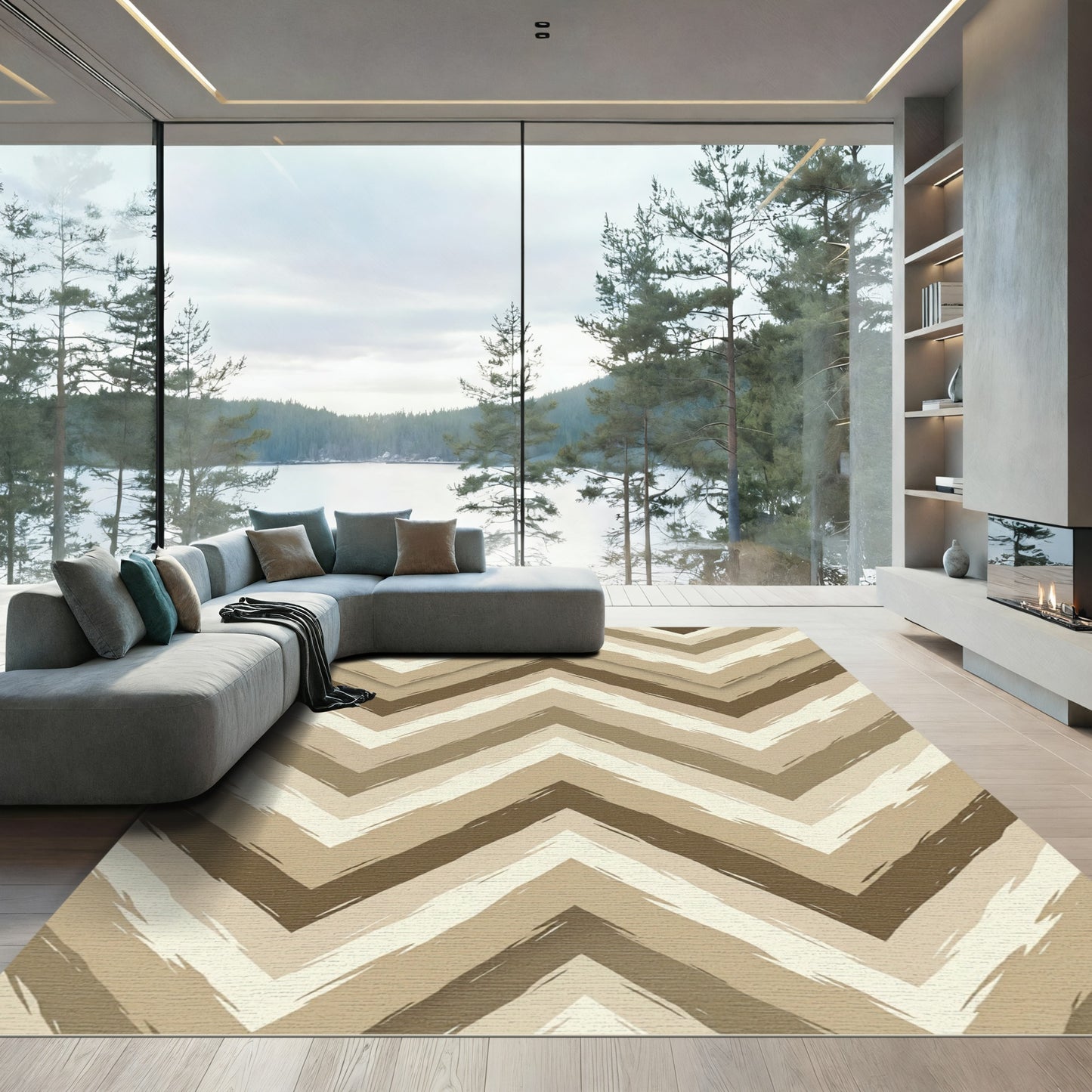 Neutral Earth Tone Chevron Brushstroke Rug