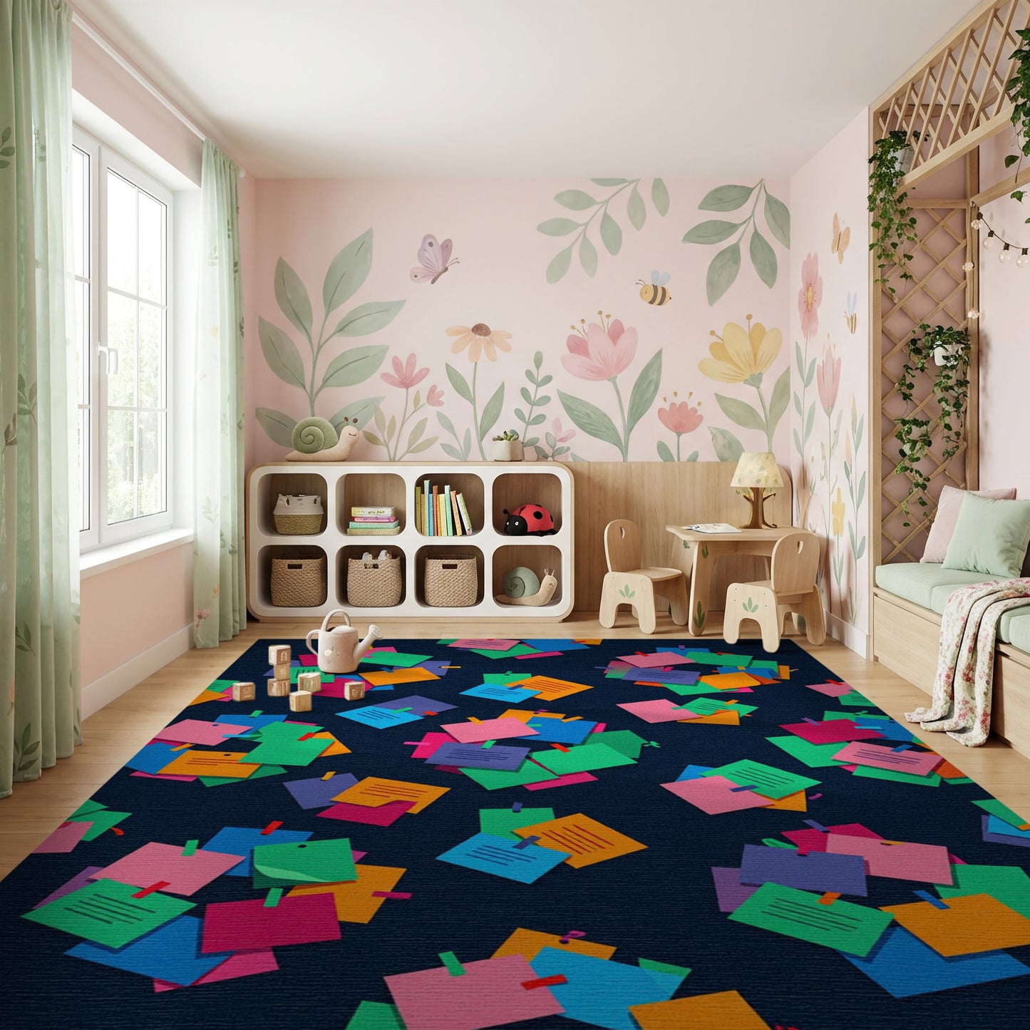 Whimsical Multicolor Sticky Notes Navy Rug