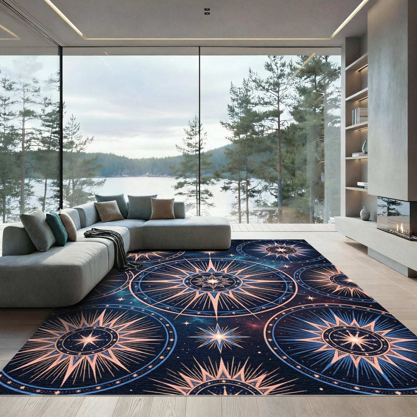 Celestial Navy Gold Starry Compass Rug
