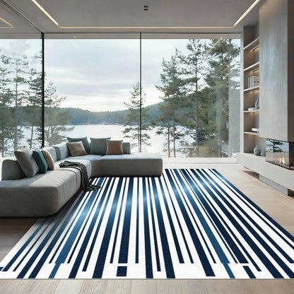 Modern Deep Blue Vertical Stripe Rug