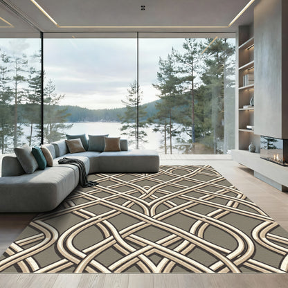 Taupe Cream Interlocking Arched Lattice Rug